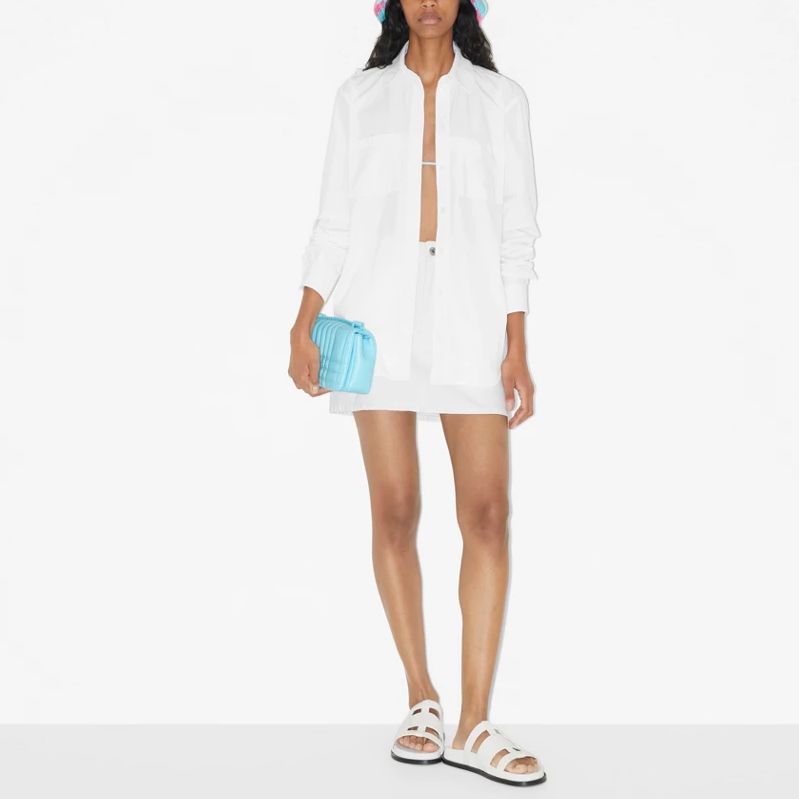 Lookbook (Women) Burberry  White Loose-Fit Long-Sleeve Shirt with Embroidered Logo. 80713631