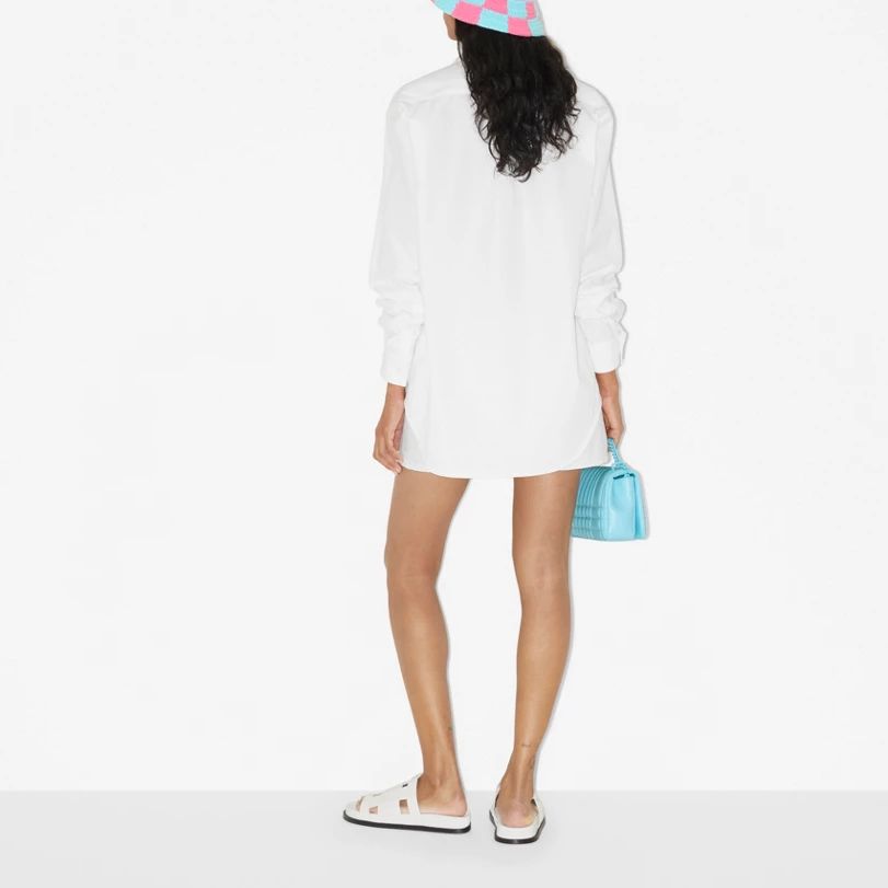 Shop (Women) Burberry  White Loose-Fit Long-Sleeve Shirt with Embroidered Logo. 80713631