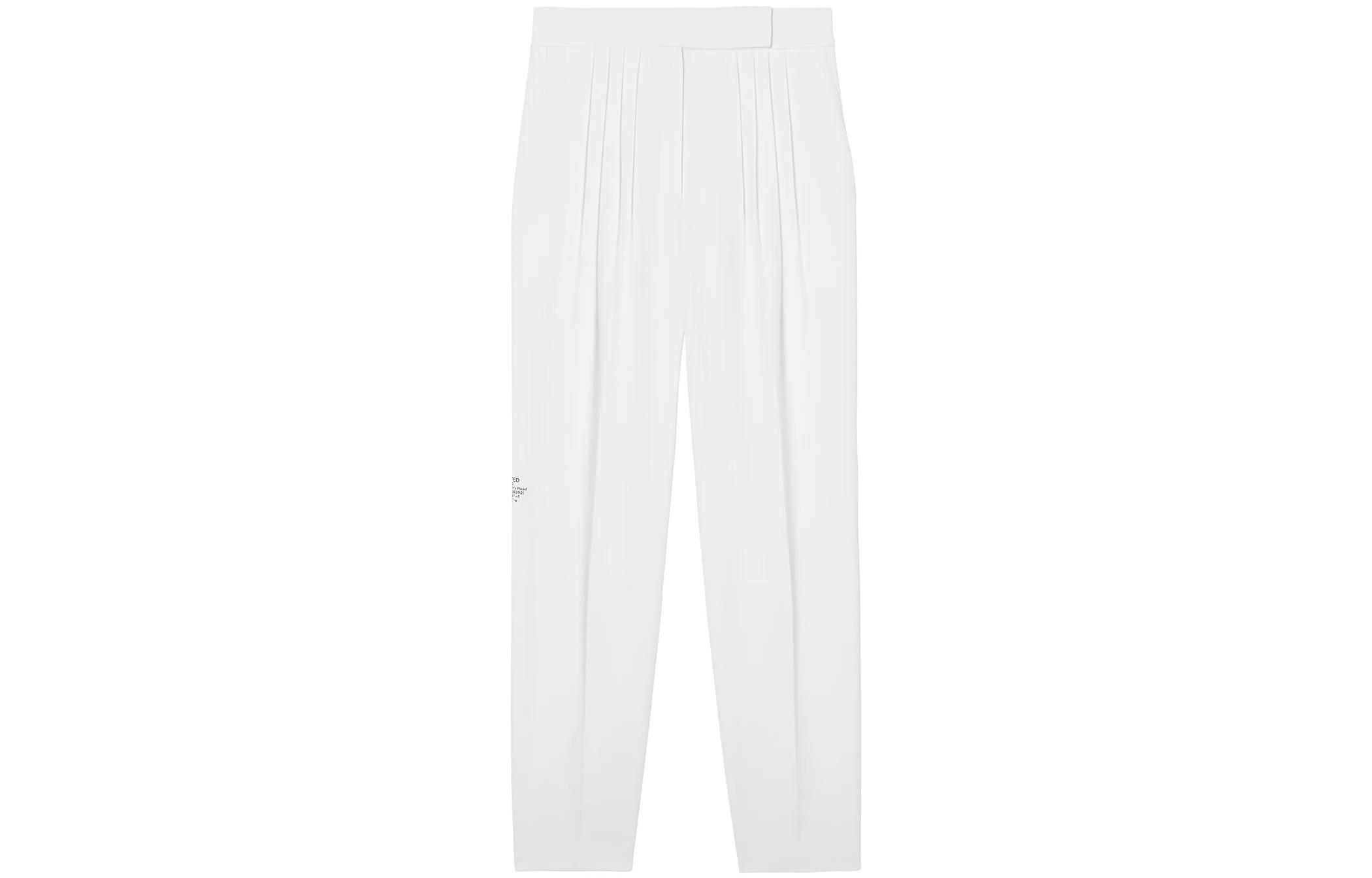 (Women) Burberry  White Mid-Waist Pleated Pants with Logo Print. 80244761