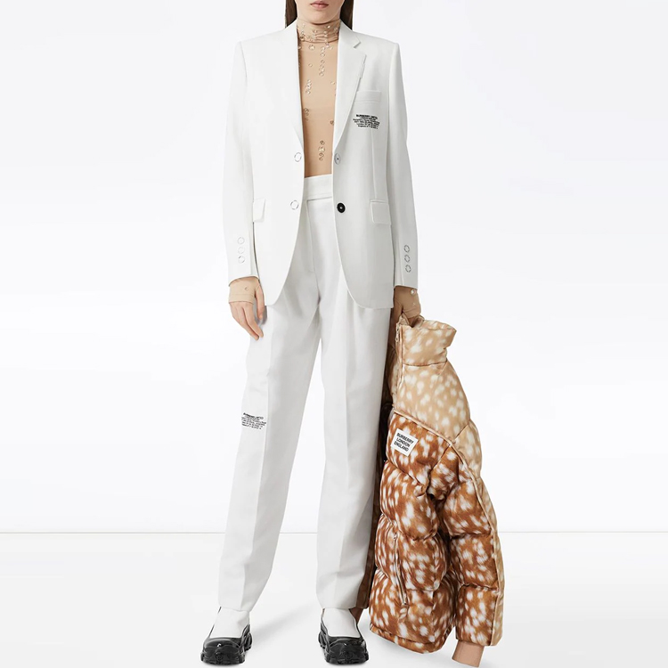 (Women) Burberry  White Mid-Waist Pleated Pants with Logo Print. 80244761 圖 3