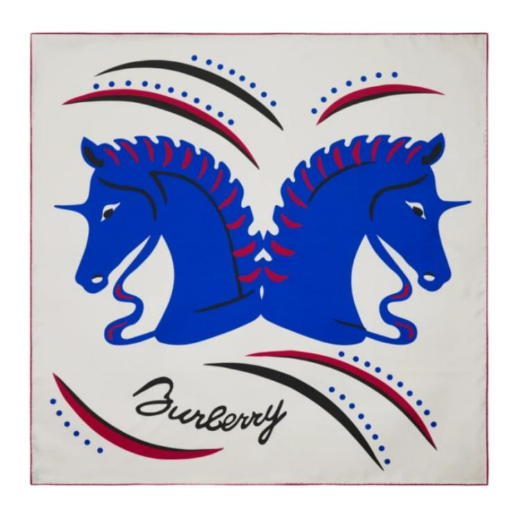 (Women) Burberry  White Silk Scarf with Pattern Design. 80995981