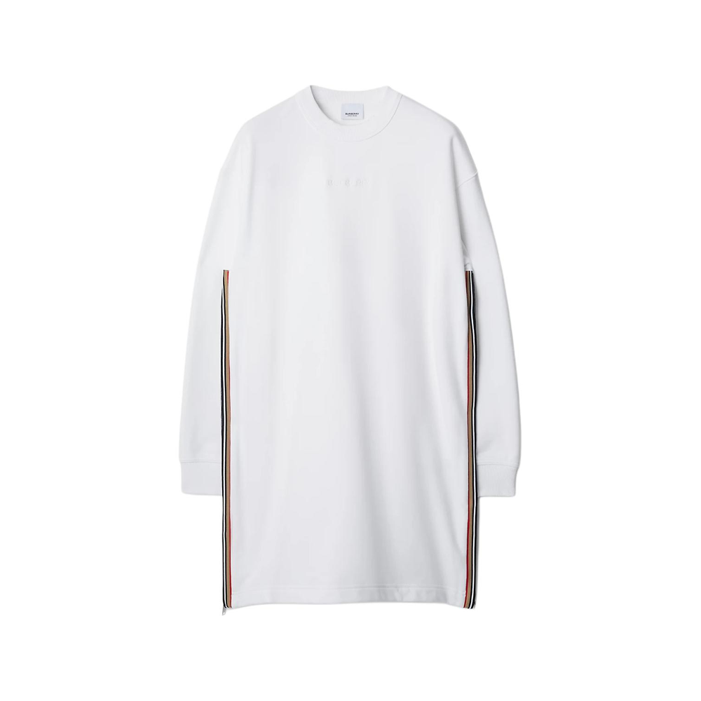 (Women) Burberry  White Striped Logo Embroidered Long Sleeve Dress. 80844351