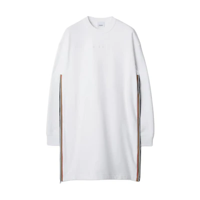 (Women) Burberry White Striped Logo Embroidered Long Sleeve Dress. 80844351