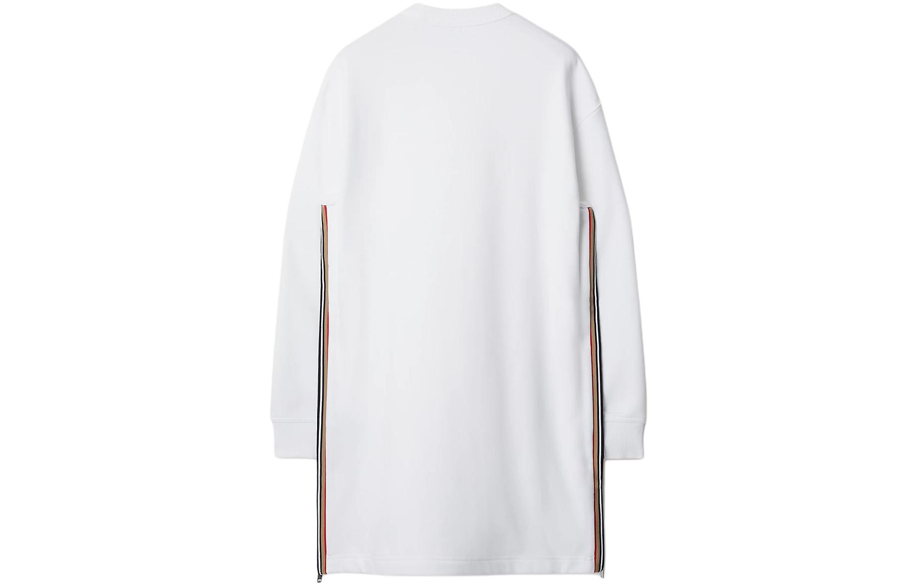 Lookbook (W) Vestido de manga larga Burberry blanco con rayas y logo bordado. 80844351