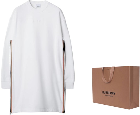 (W) Vestido de manga larga Burberry blanco con rayas y logo bordado. 80844351 Shop (W) Vestido de manga larga Burberry blanco con rayas y logo bordado. 80844351