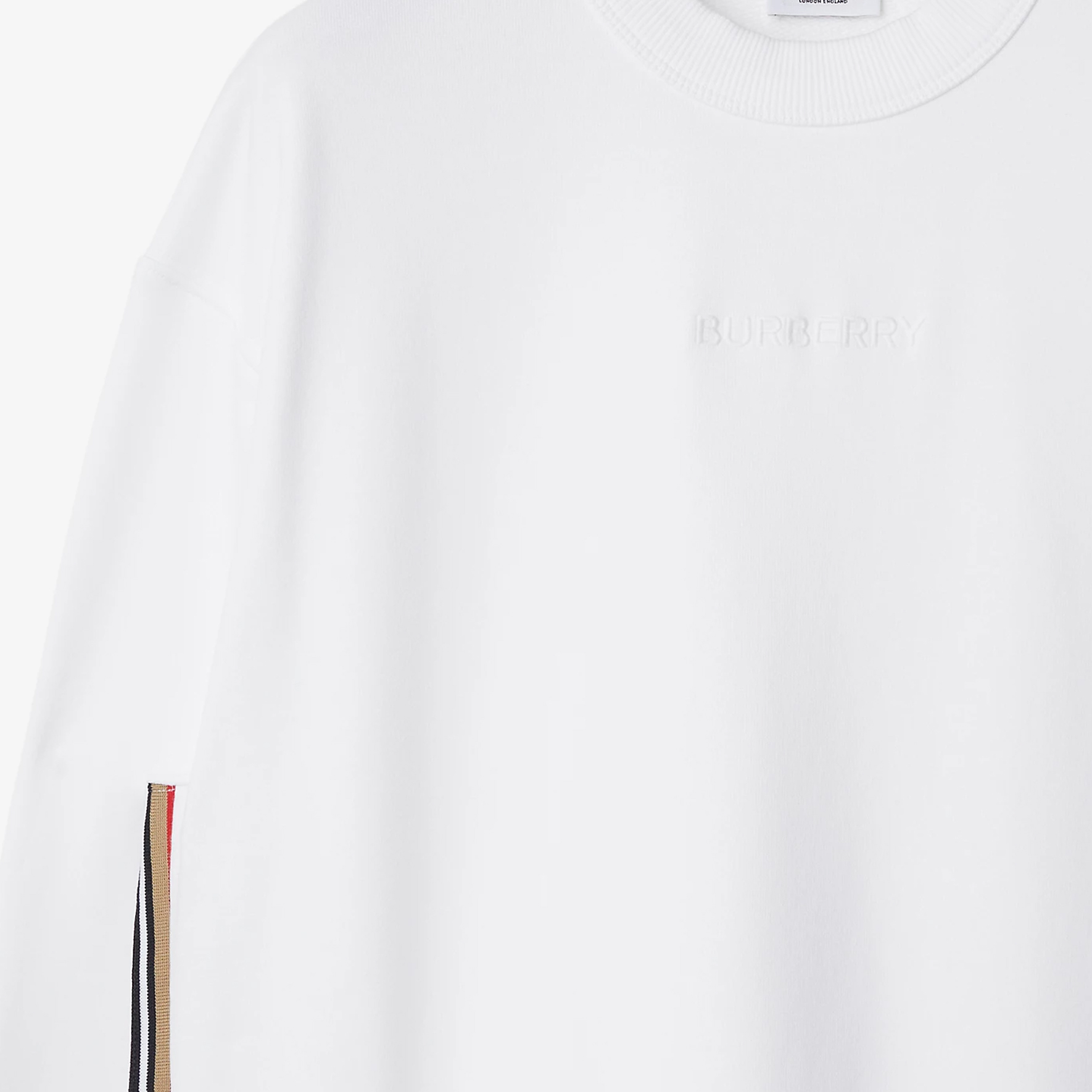 Purchase (W) Vestido de manga larga Burberry blanco con rayas y logo bordado. 80844351