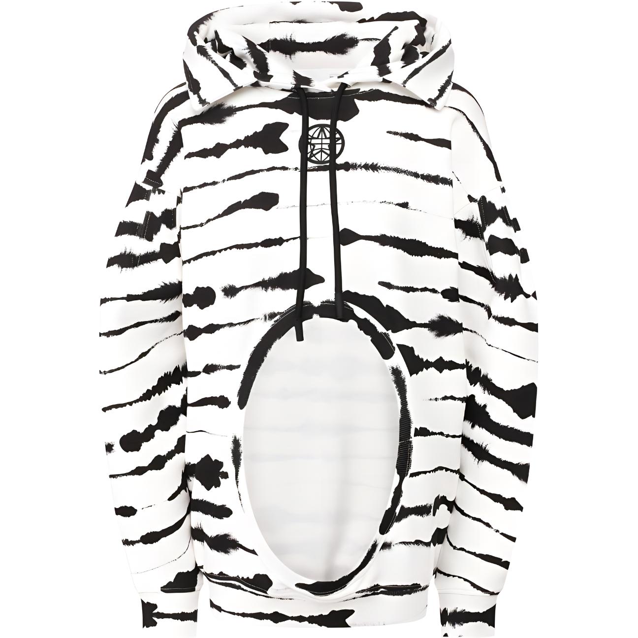 (Women) Burberry  White Striped Print Hoodie Pullover Long Sleeve Sweater. 45639841