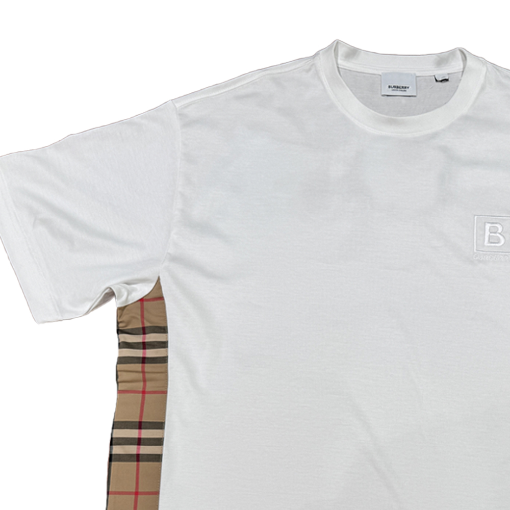 Shop (Women) Burberry  White T-Shirt with Embroidered Lettering & Check Print. 80808561