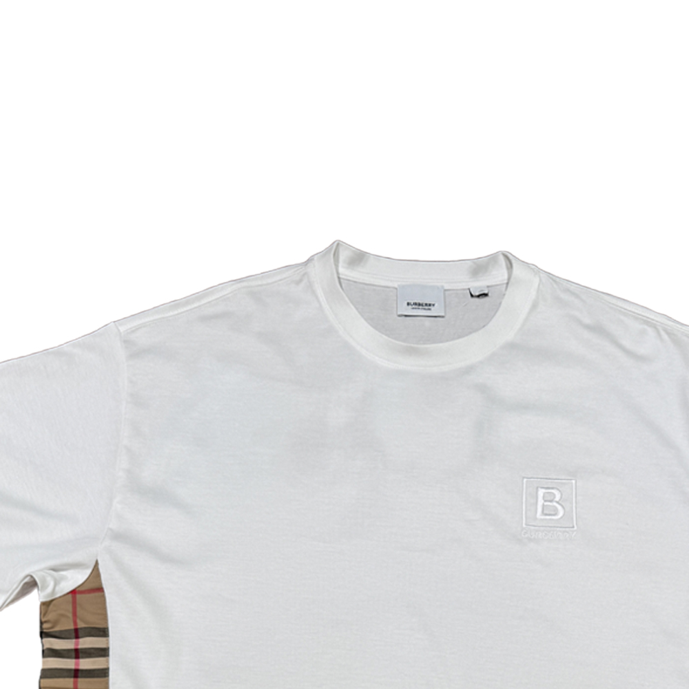 Cheap (Women) Burberry  White T-Shirt with Embroidered Lettering & Check Print. 80808561