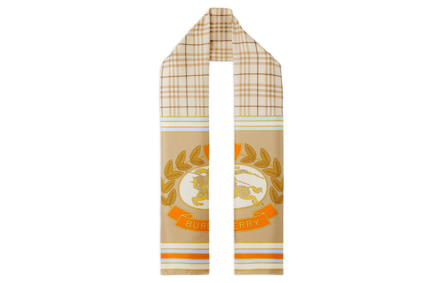 (Women) Burberry  Yellow Check Print Logo Silk Scarf 8067947