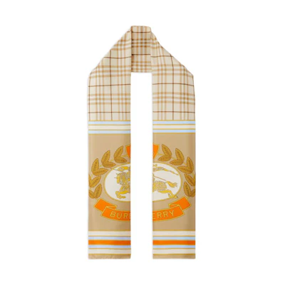 (Women) Burberry Yellow Check Print Logo Silk Scarf 8067947