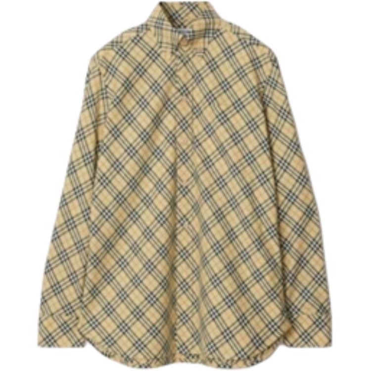 (Women) Burberry  Yellow Checkered Long Sleeve Collared Shirt. 80994641