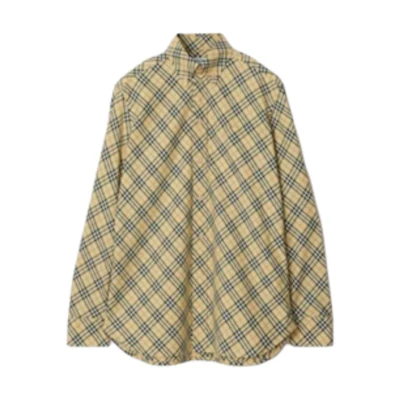 (Women) Burberry Yellow Checkered Long Sleeve Collared Shirt. 80994641