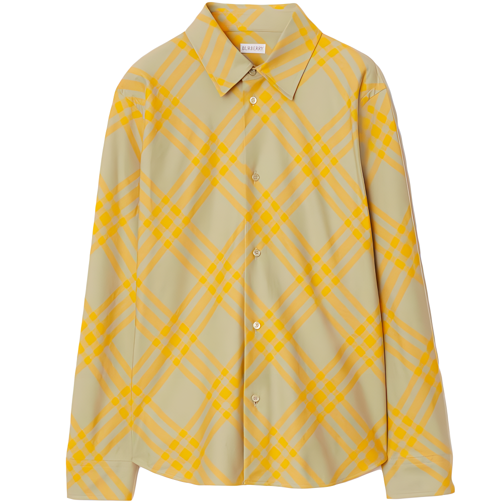 (Women) Burberry  Yellow Checkered Long Sleeve Loose-Fit Shirt. 80777961
