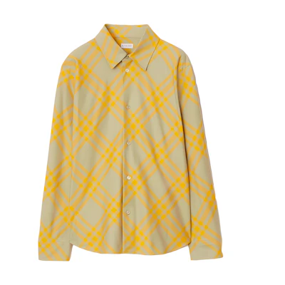 (Women) Burberry Yellow Checkered Long Sleeve Loose-Fit Shirt. 80777961