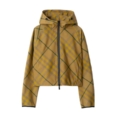 (Women) Burberry Yellow Checkered Zip-Up Raglan Sleeve Hooded Jacket. 80823181