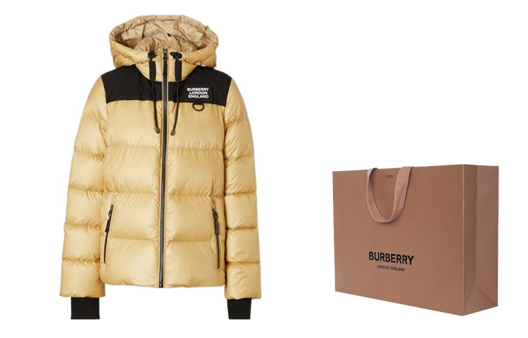 Details for (W) Burberry 黃色連帽羽絨外套附標誌貼章 80387481