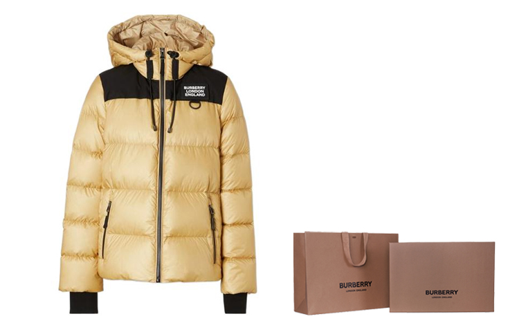 Sizing (W) Burberry 黃色連帽羽絨外套附標誌貼章 80387481