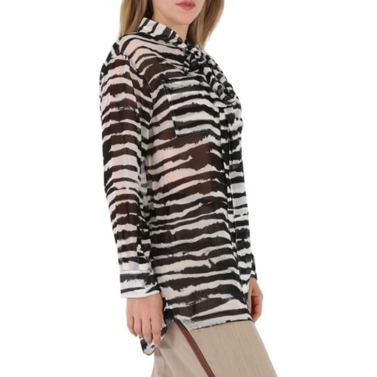 (Women) Burberry  Zebra Stripe Print Long Sleeve Button-Up Shirt 45645081 圖 5
