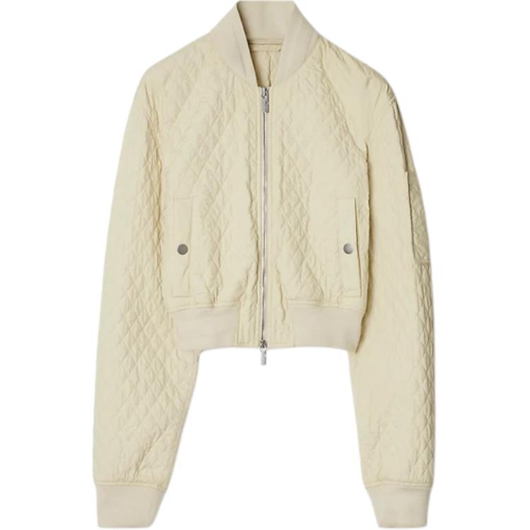 (Women) Burberry  Zip-Up High Neck Short Bomber Jacket - Plaster White. 80930421