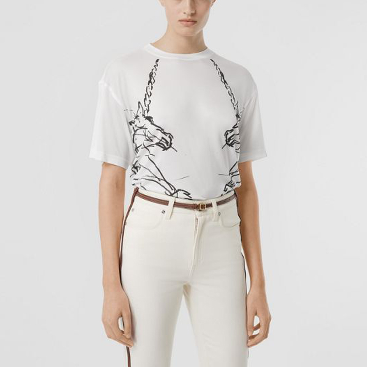 (Women) Burberry Abstract Print Crewneck T-Shirt White 80161361 圖 4