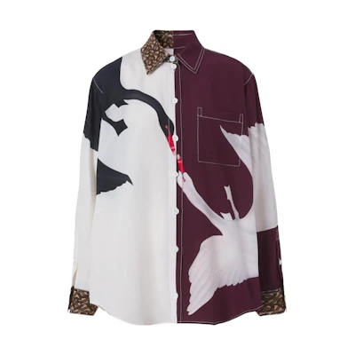 (Women) Burberry Abstract Print Long Sleeve Shirt Purple Women SS22 Collection. 80488511