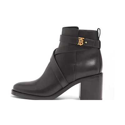 (W) Burberry Ankle Boots 'Signature Pattern Black Leather'