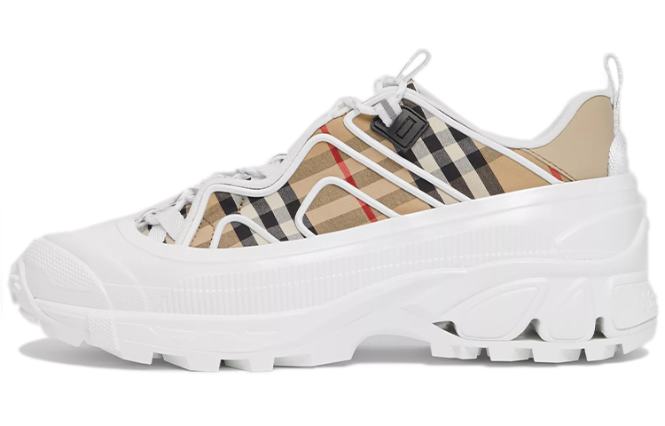 (W) Burberry Arthur Low 'Check Canvas & Leather White Brown Black'