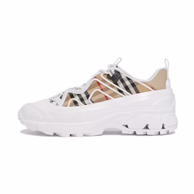 (W) Burberry Arthur Low 'Check Canvas & Leather White Brown Black'