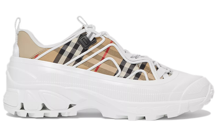 (W) Burberry Arthur Low 'Check Canvas & Leather White Brown Black' 圖 2