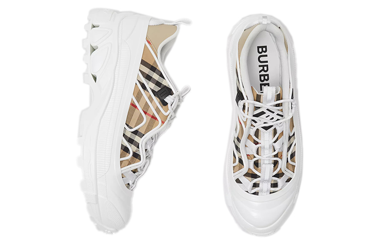 (W) Burberry Arthur Low 'Check Canvas & Leather White Brown Black' 圖 4