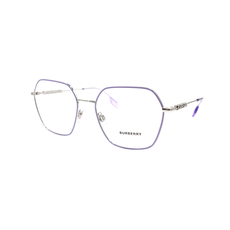 (Women) BURBERRY B. Logo Irregular Metallic Frame Optical Glasses 1381 Women Purple/Silver B1381-1345