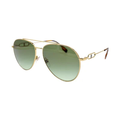 (Women) BURBERRY B. Monogram Gold Aviator Sunglasses for Women - Gold/Green Gradient. B3128-1109-8E