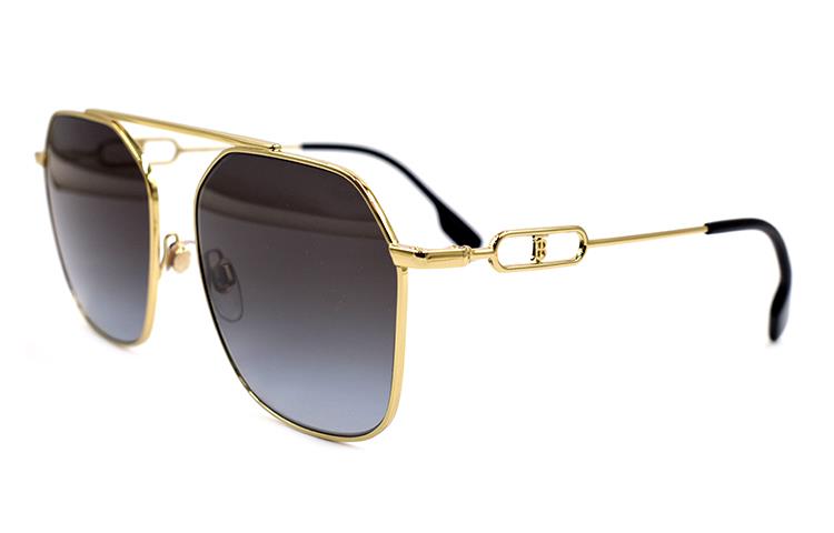 (Women) Burberry B. Monogram Gold/Gradient Grey Sunglasses for Women - Trendy Design. B3124-1109/8G