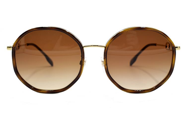 (Women) BURBERRY B. Monogram Tortoiseshell Gold Sunglasses 3127D Trendy Design. B3127-D-1109/13-57