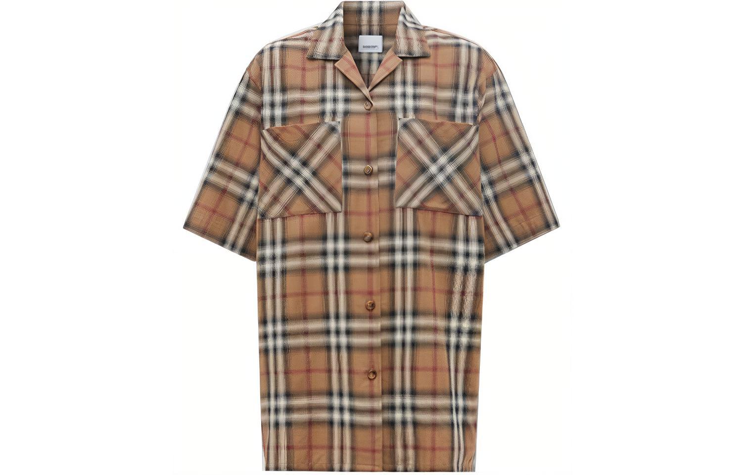 (Women) Burberry Beige Check Cotton Twill Bowling Shirt 80373411