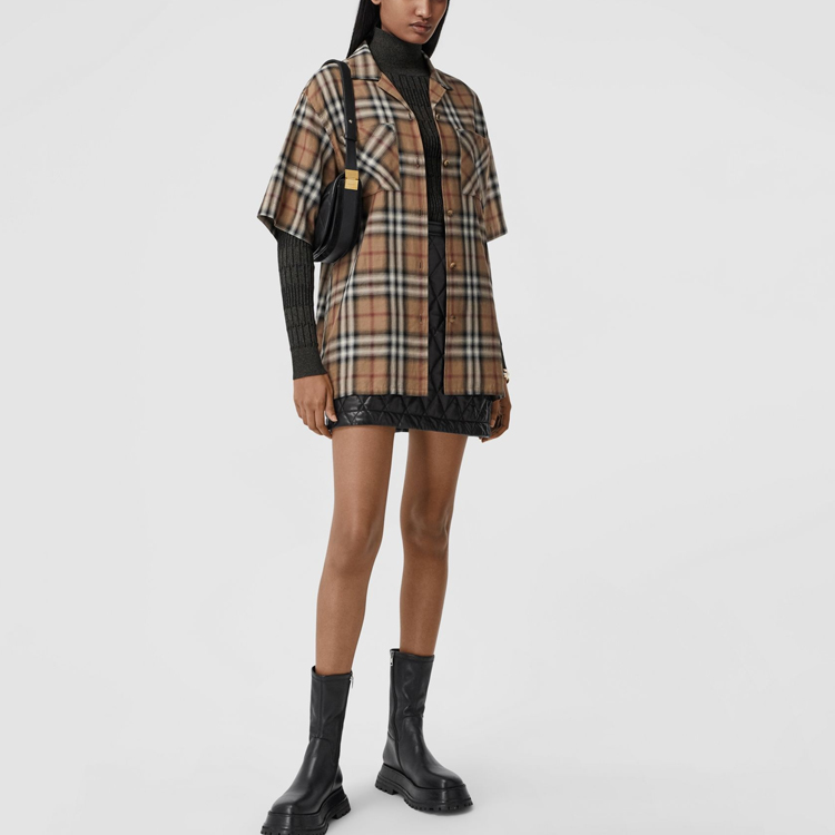(Women) Burberry Beige Check Cotton Twill Bowling Shirt 80373411 圖 3