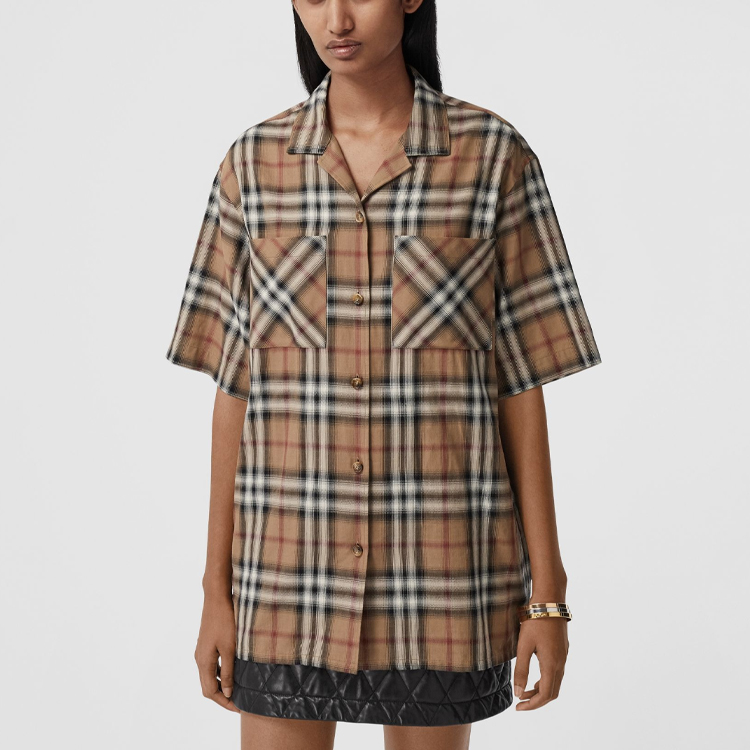 (Women) Burberry Beige Check Cotton Twill Bowling Shirt 80373411 圖 5