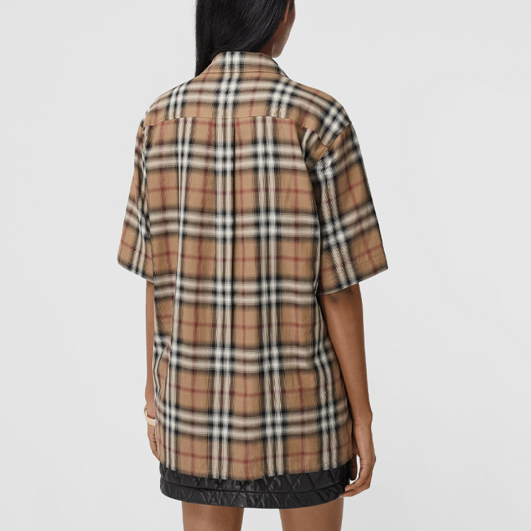 (Women) Burberry Beige Check Cotton Twill Bowling Shirt 80373411 圖 6