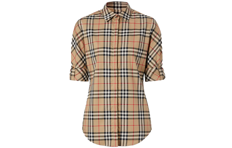 (Women) Burberry Beige Check Long-Sleeve Casual Shirt 80184751