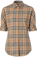 (Women) Burberry Beige Check Long-Sleeve Casual Shirt 80184751 (Women) Burberry Beige Check Long-Sleeve Casual Shirt 80184751