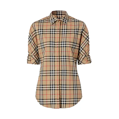 (Women) Burberry Beige Check Long-Sleeve Casual Shirt 80184751