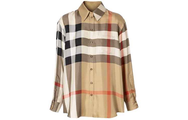 (Women) Burberry Beige Check Print Loose Long Sleeve Shirt 80340901 圖 2