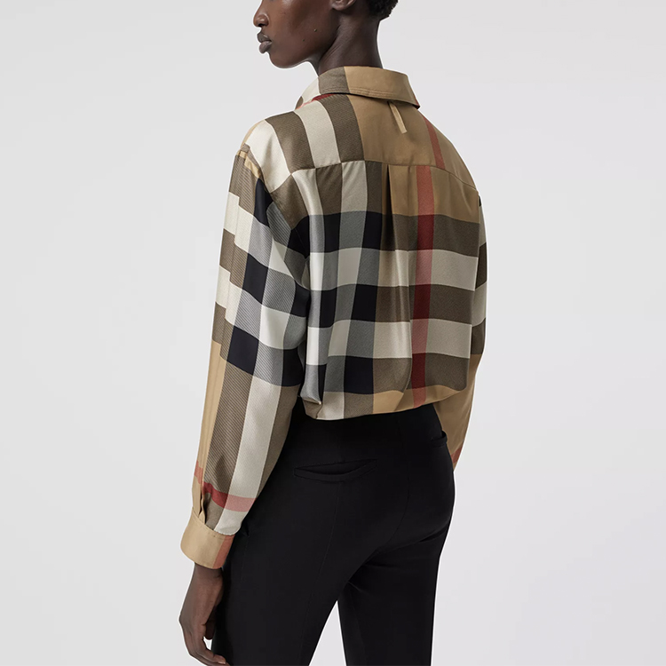 (Women) Burberry Beige Check Print Loose Long Sleeve Shirt 80340901 圖 5
