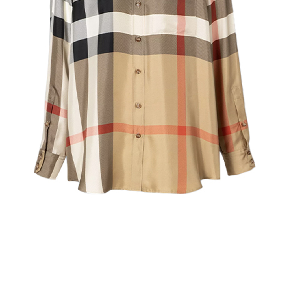 (Women) Burberry Beige Check Print Loose Long Sleeve Shirt 80340901 圖 7