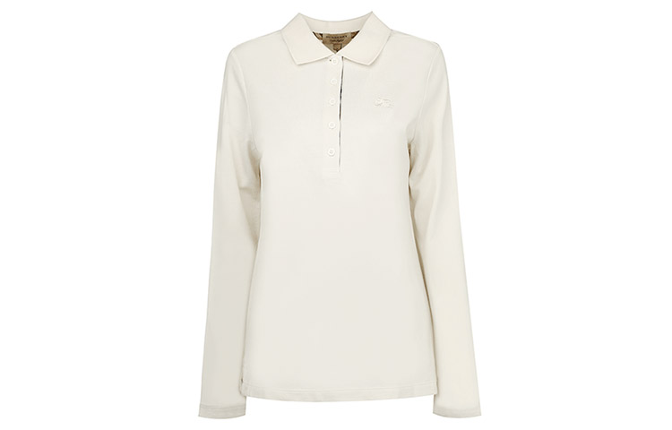 (Women) Burberry Beige Solid Straight Long Sleeve Polo Shirt Casualwear. 80047991