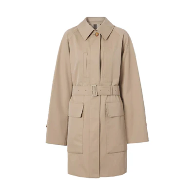 (Women) Burberry Belted Coat Solid Color Logo Design in Honey. 80439401