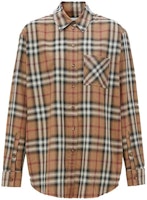 (Women) Burberry Birch Check Cotton Twill Oversized Long Sleeve Shirt 80373051 (Women) Burberry Birch Check Cotton Twill Oversized Long Sleeve Shirt 80373051