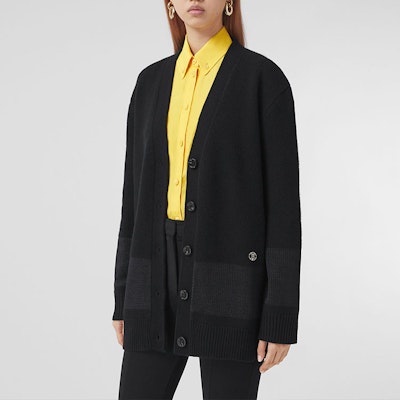 (W) 버버리 블랙 가디건 스웨터 로고 패치워크 디자인 80449071 Purchase (W) 버버리 블랙 가디건 스웨터 로고 패치워크 디자인 80449071