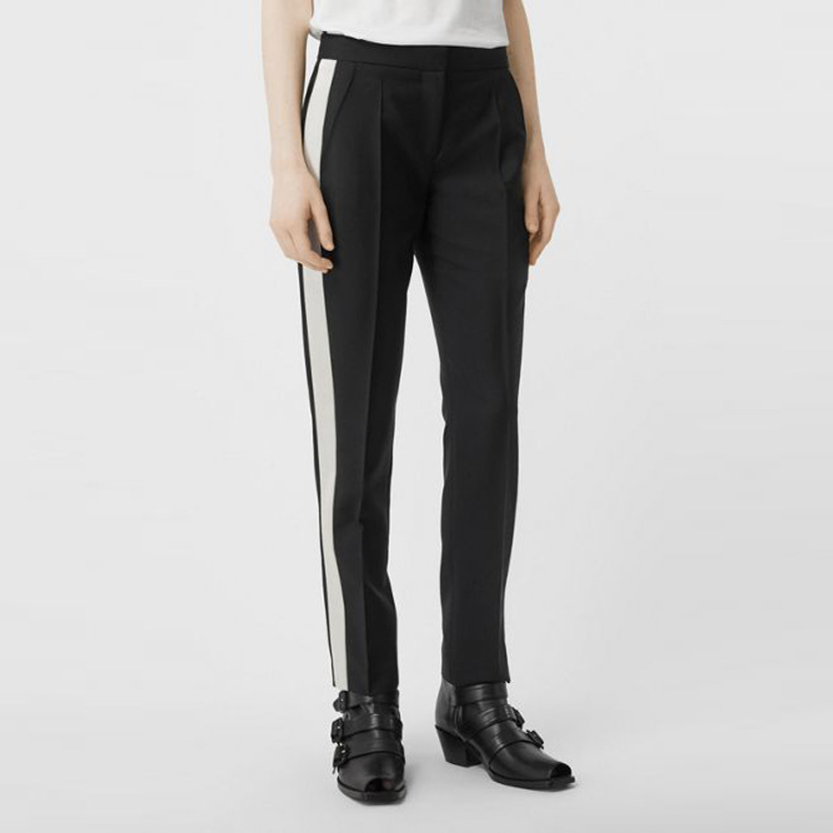 Shop (W) Celana Panjang Kasual Hitam Burberry dengan Garis Blok Warna di Sisi. 80171611